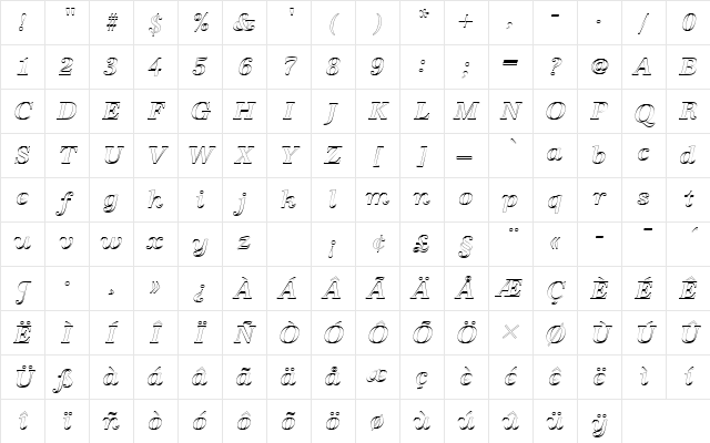 URWAntiquaTMedItaOu1 Regular Character Map
