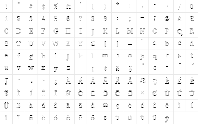 URWAntiquaTRegConOu1 Regular Character Map URWAntiquaTRegConOu1 Regular Character Map
