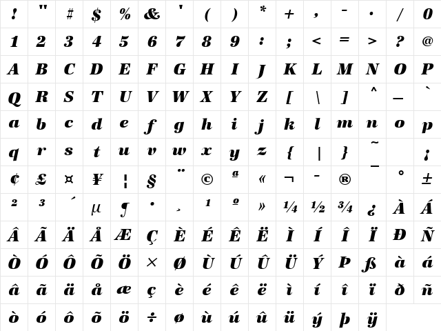 URWAntiquaTUltBol Italic Character Map