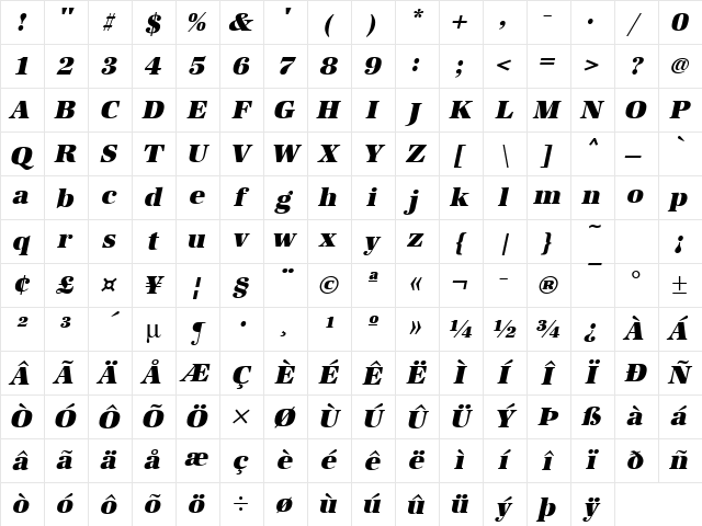 URWAntiquaTUltBol Oblique Character Map
