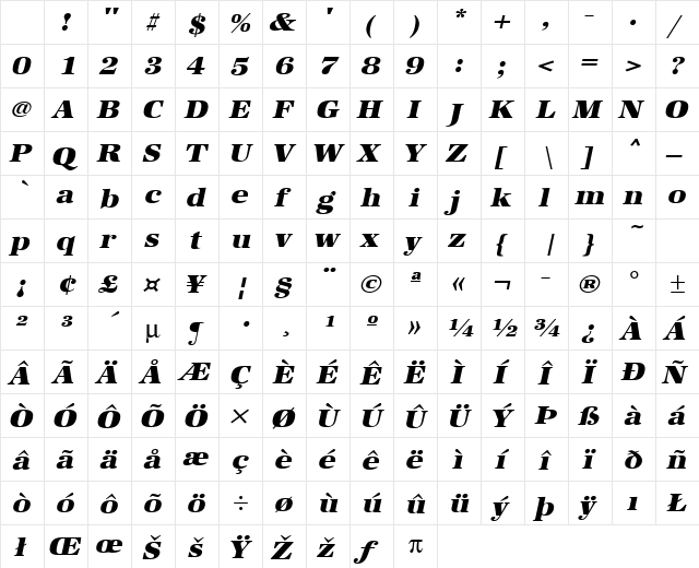 URWAntiquaTUltBolExtWid Oblique Character Map