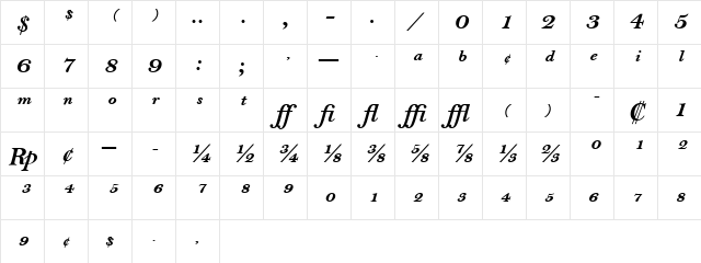 BellMTExpert BoldItalic Character Map