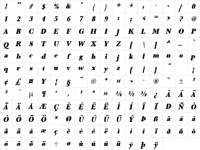 URWBaskerTUltBolExtNar Oblique Character Map