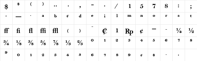 BellMTExpert Bold Character Map