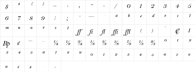 BellMTExpert RomanItalic Character Map