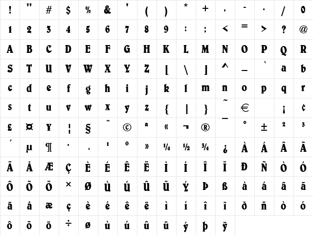 URWBerniniTBolCon Regular Character Map