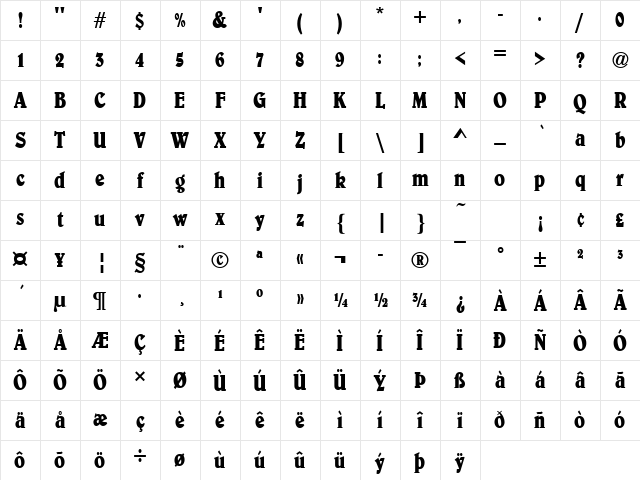 URWBerniniTBolCon Regular Character Map