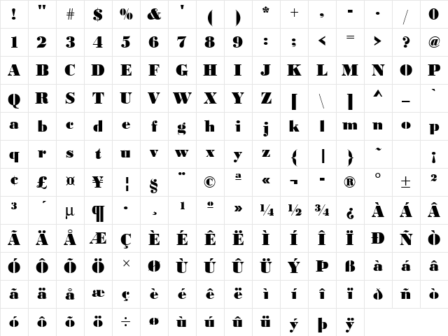 URWBodoniDExtBolNar Regular Character Map