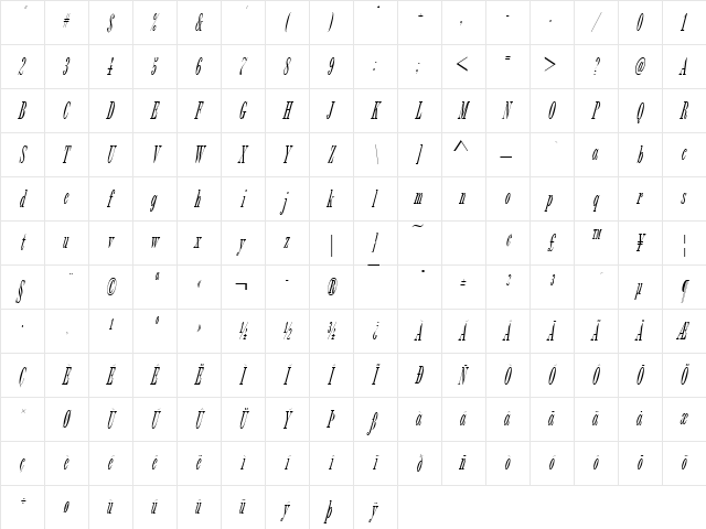 URWBordaDReg Italic Character Map