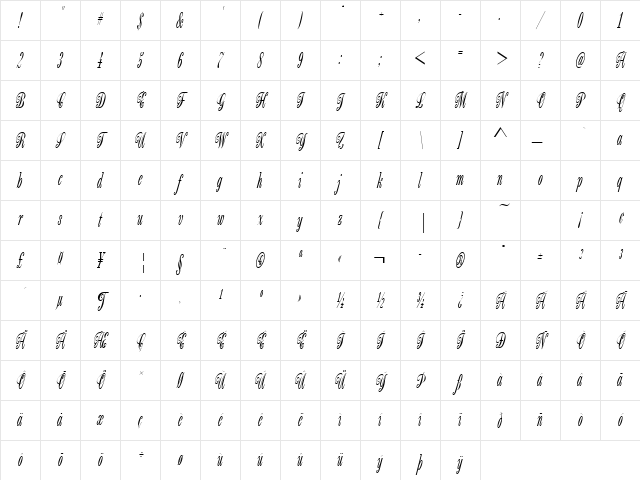 URWBordaScrD Regular Character Map