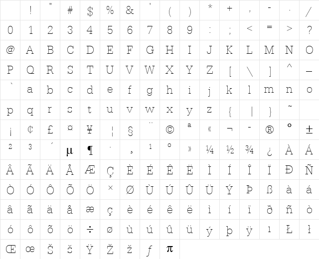 URWEgyptienneTExtLigNar Regular Character Map URWEgyptienneTExtLigNar Regular Character Map