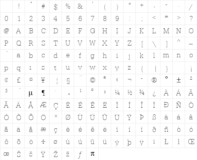 URWEgyptienneTExtLigNar Regular Character Map URWEgyptienneTExtLigNar Regular Character Map