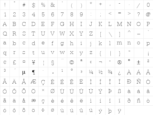 URWEgyptienneTExtLigWid Regular Character Map