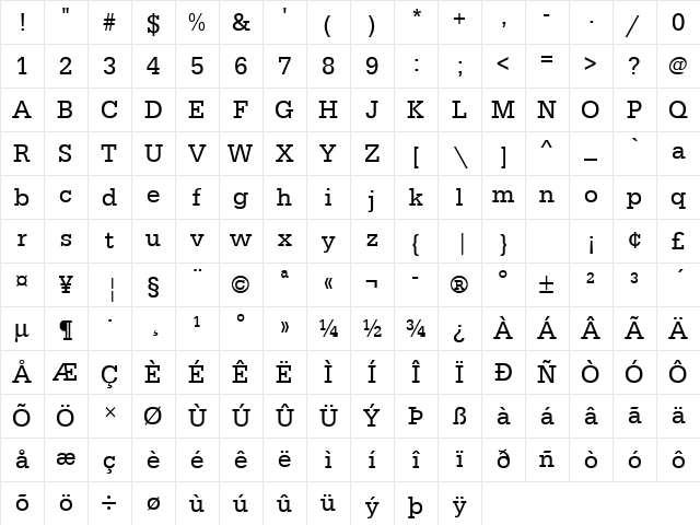 URWEgyptienneTNar Regular Character Map