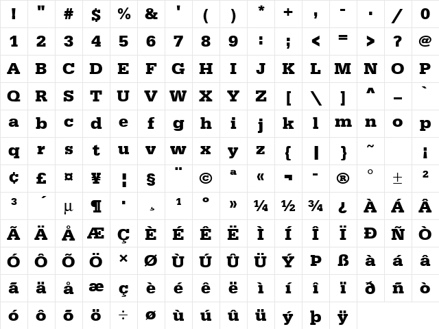 URWEgyptienneTWid Bold Character Map