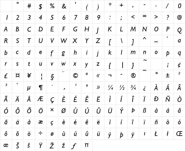 URWGalaxieNo2T Italic Character Map URWGalaxieNo2T Italic Character Map