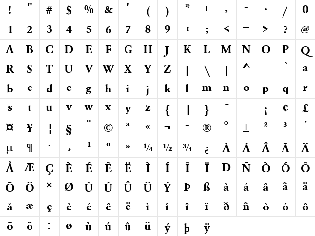 URWGaramondT Bold Character Map