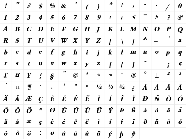 URWGaramondTExtBol Oblique Character Map