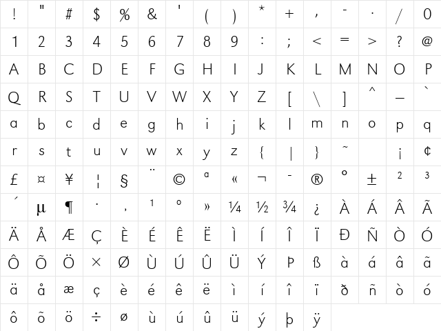 URWGroteskTExtLig Regular Character Map