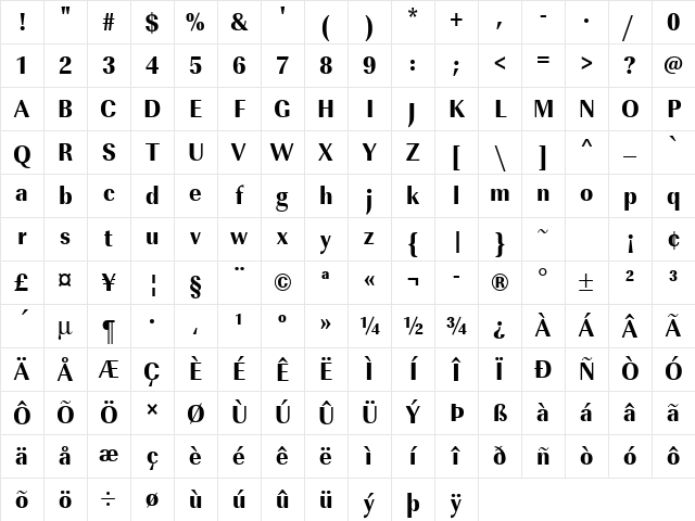 URWImperialTExtBolExtNar Regular Character Map URWImperialTExtBolExtNar Regular Character Map