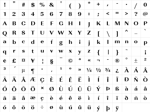 URWImperialTExtBolExtWid Regular Character Map URWImperialTExtBolExtWid Regular Character Map