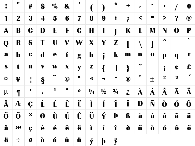 URWImperialTUltBolExtNar Regular Character Map URWImperialTUltBolExtNar Regular Character Map