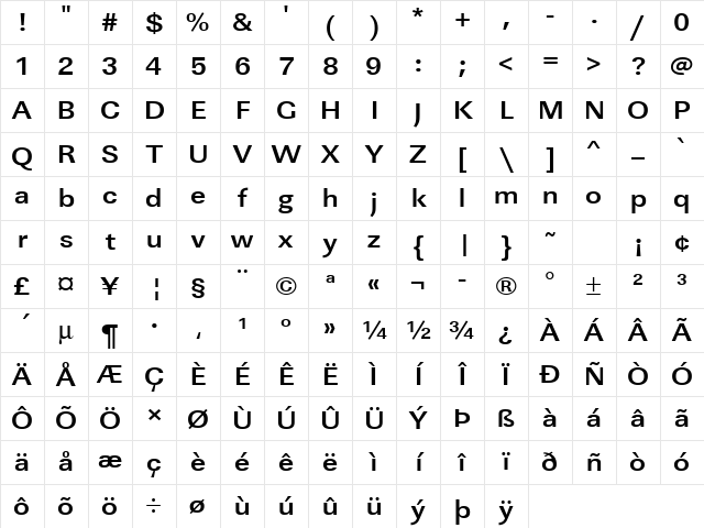 URWLinearTExtWid Bold Character Map