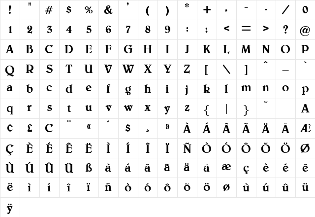Belton Regular Character Map
