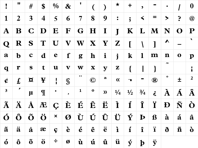 URWPleiadesT Bold Character Map URWPleiadesT Bold Character Map