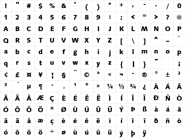 URWSamarkandD Bold Character Map