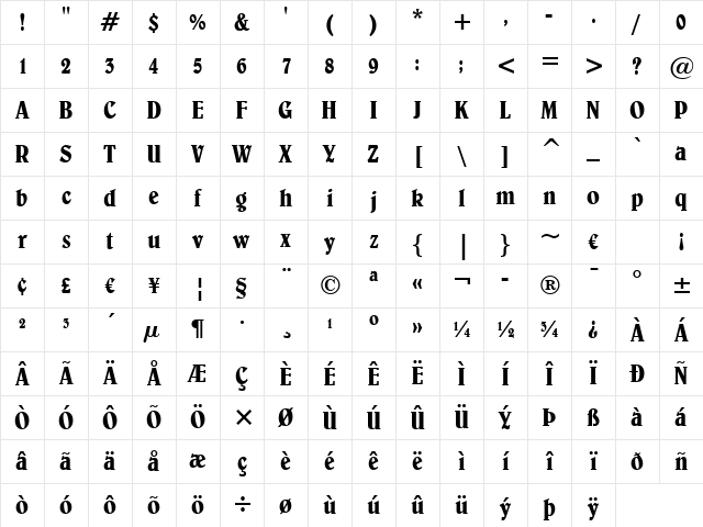 Belwe Cn BT Bold Character Map Belwe Cn BT Bold Character Map