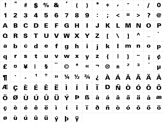 USABlack Regular Character Map