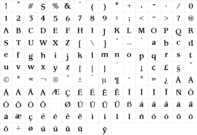 Usherwood Bold Character Map