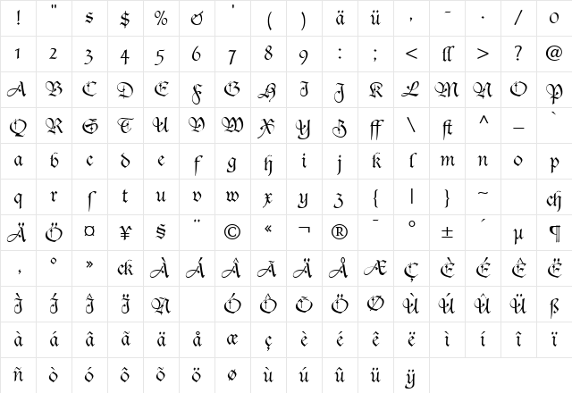 Usual Script SSi Bold Character Map Usual Script SSi Bold Character Map