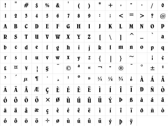 Belwe Bold Character Map