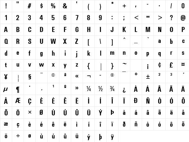 Utah Condensed Bold Character Map