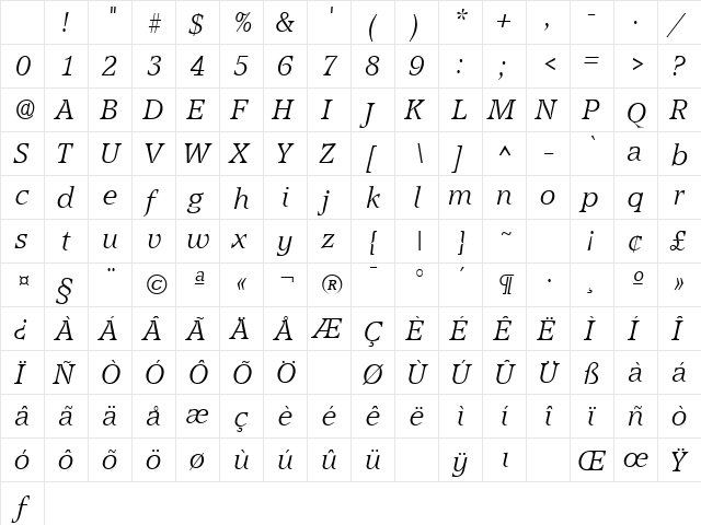 AccoladeLH Italic Character Map