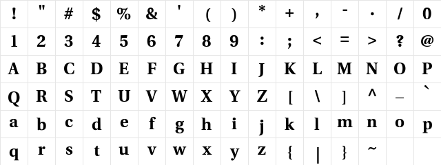 Utopia Bold Character Map