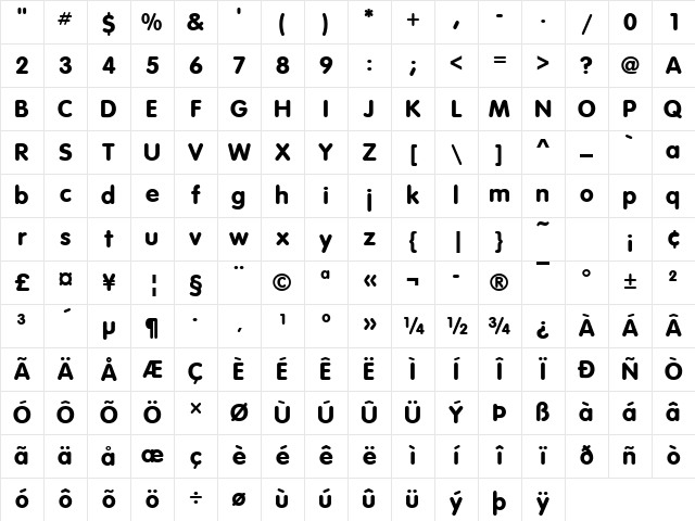 VAGRundschriftD Regular Character Map