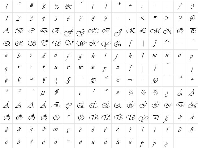 VivaldiD Regular Character Map