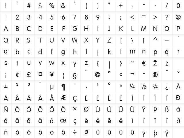 VAGRounded LT Thin Regular Character Map