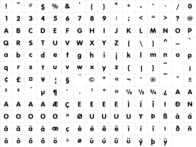 VAG Rundschrift D Regular Character Map