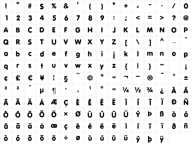 Vag-Black Regular Character Map