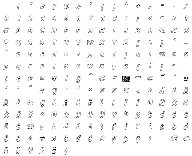 VagabondOutline Italic Character Map VagabondOutline Italic Character Map