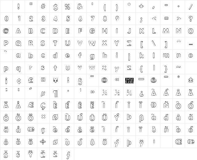 VagabondOutline Regular Character Map