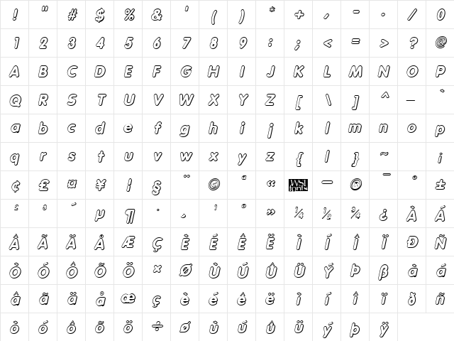 VagabondShadow Italic Character Map