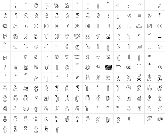 VagabondOutline Regular Character Map VagabondOutline Regular Character Map