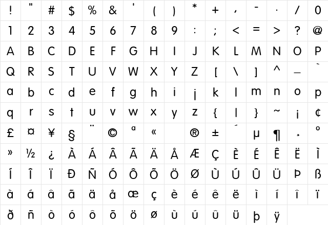 VAGRounded-Light Regular Character Map
