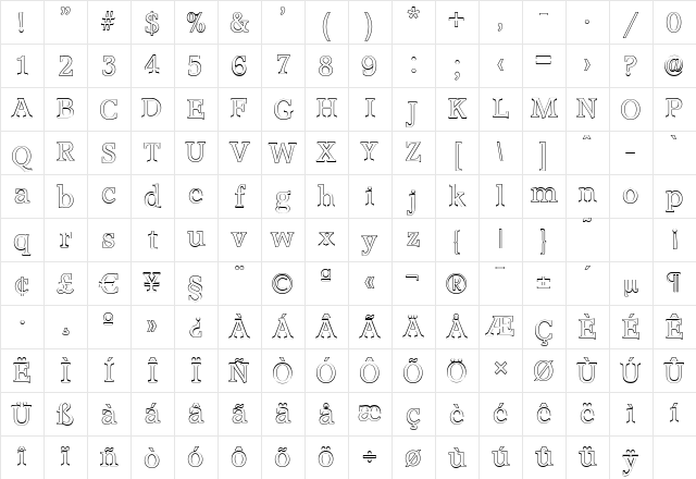 AccoladeOutline Regular Character Map