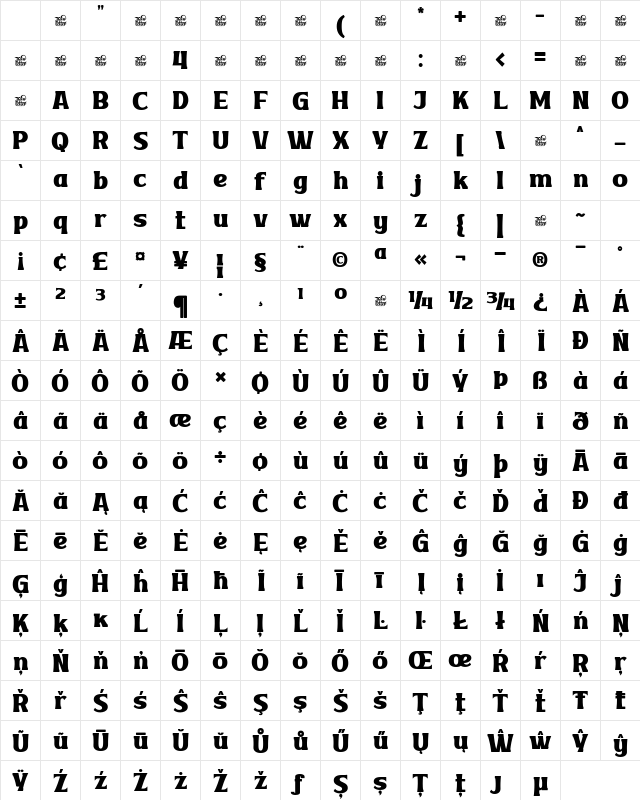VAKOZITRIAL Regular Character Map